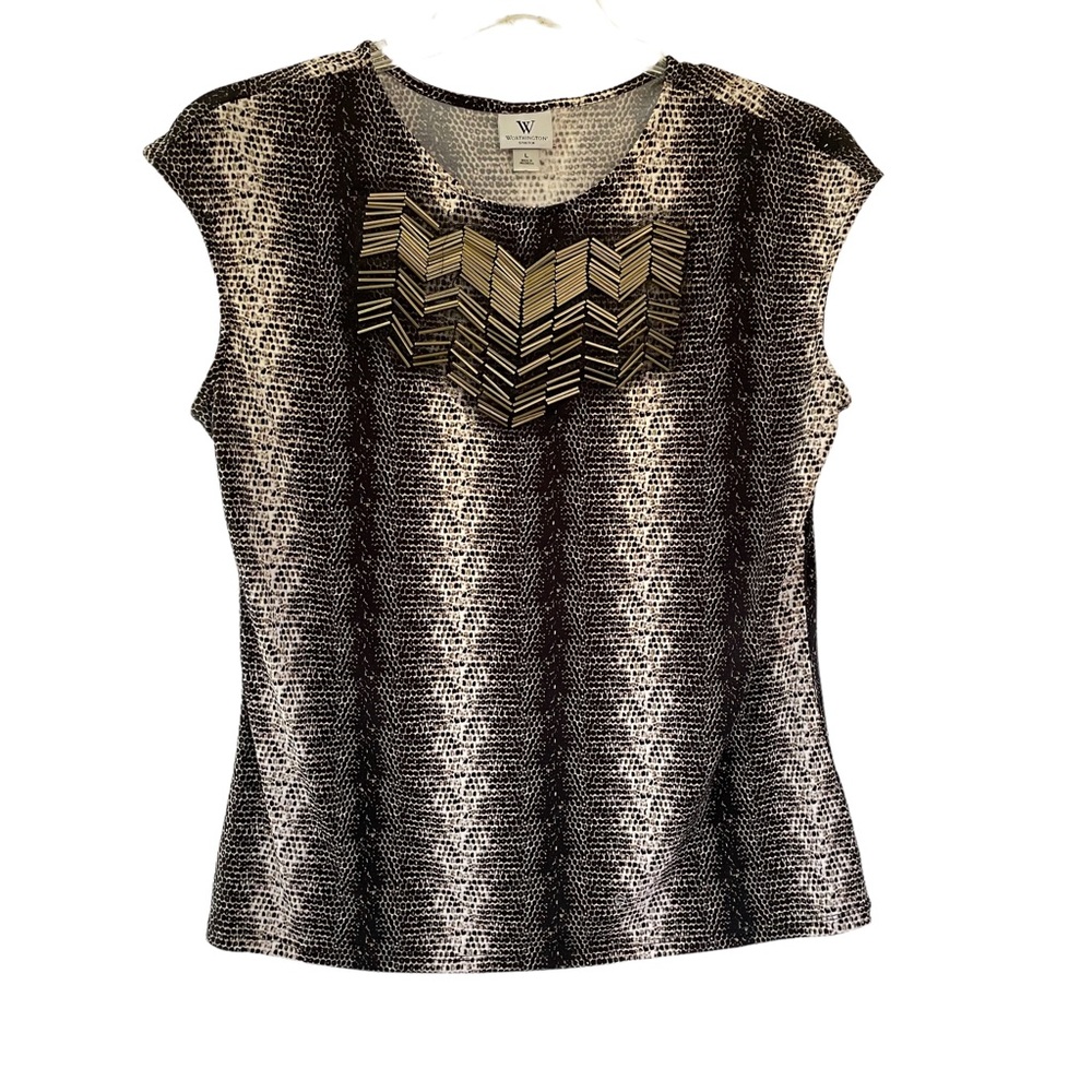 Worthington Short Sleeve Beaded Top Size L Animal Snake Print Design